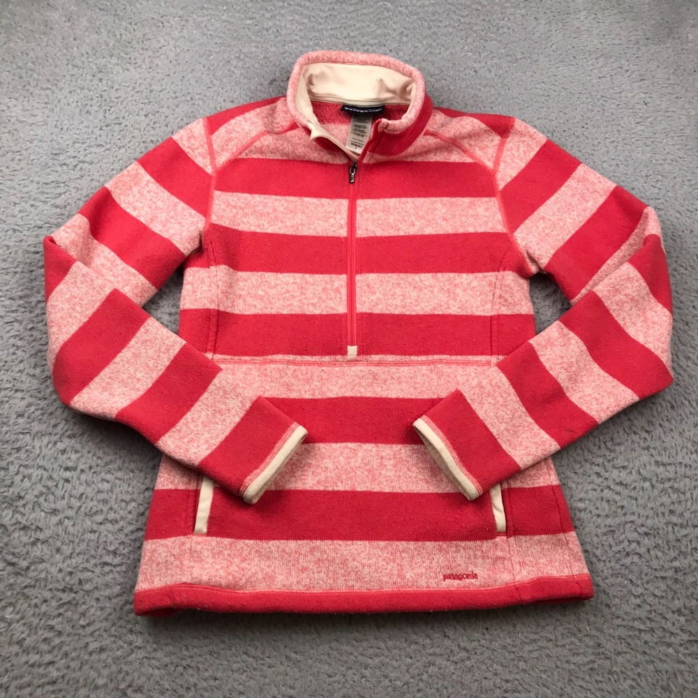 Patagonia Better Sweater Stripe Marsupial Pullover Womens S Pink 1/4 Zip Pockets